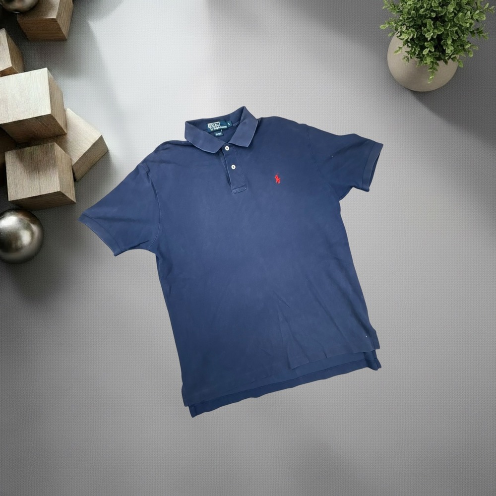 Polo Ralph Lauren Navy Blue Short Sleeve Polo Shirt Red Pony Logo Large Y2K 90s